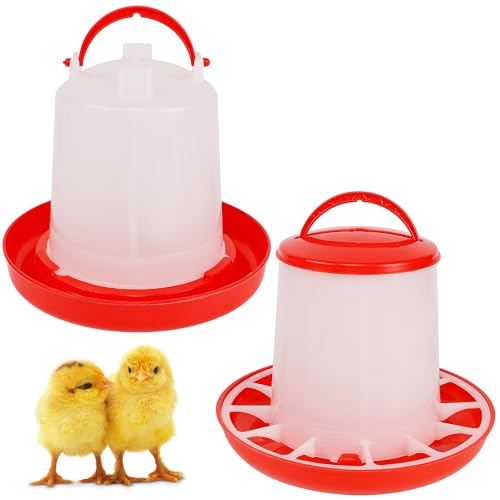 winemana Chick Feeder and Waterer Set – 1 LB + 1 L Hanging Plastic Containers for Outdoor Baby Chicks Small Poultry Drinkers Feeders