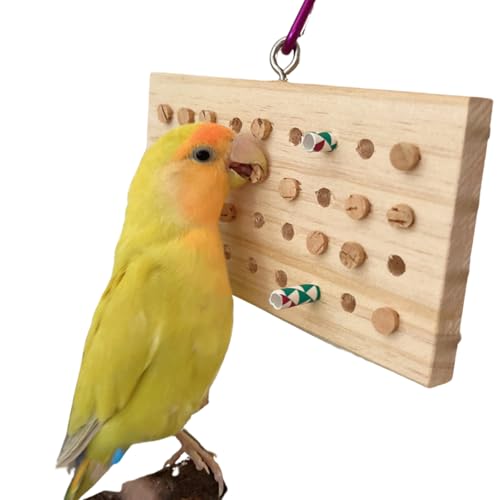 Parrot Chewing Toy with Wooden Corks and Paper Tubs Hanging Chewing Toy Wear-Resistant Wooden Parrot Toys Bird Toy Interesting Bird Cage Accessories