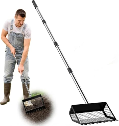 Paulno Chicken Coop Rake and Scoop 2-in-1 Chicken Poop Scooper | 62" Adjustable, Stainless Steel Sifting Shovel, For Sand, Animal Waste, Heavy Duty Dog Pooper Scooper, For Coops & Pets