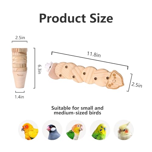 Natural Wood Bird Ladder Perch Toy - Chewable Safe Parrot Climbing Toy for Cockatiel, Finch & Other Small to Medium Birds, Bird Cage Accessories with Easy Screw Installation (Cartoon Parrot Pattern) - color: Cartoon Parrot Pattern