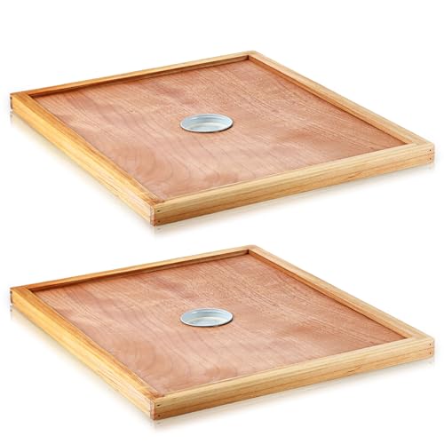 Colingmill 2 Pack Bee Hive Inner Cover and Bee Entrance Feeders for 10 Frame Hive Box Cover with Feeding Hole Insulation Ventilation Inner Cover Perforated for Beekeeping Supplies