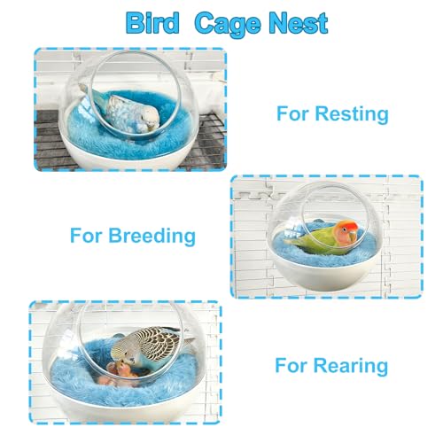 Bird Nest, Warm Bird Bed for Cage, Clear Parrot Nesting House with 2 Mats Hanging Parakeet Cage Accessories for Lovebird, Canary, Budgie, Finch, Hamster (Clear)