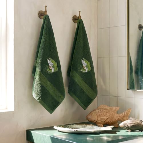 SmoothNovelty 2 Pcs Fishing Hand Towels for Bathroom Decor 14x29 Inch | Embroidered Bathroom Hand Towels, 100% Cotton, Soft Absorbent, Spring Summer Bathroom Kitchen Decor - style: Fishing Hunting