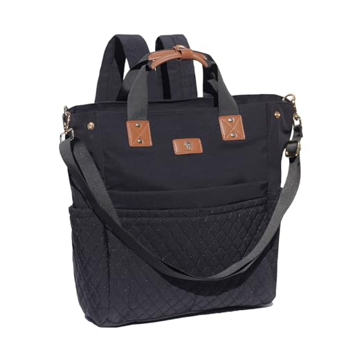 Diaper Tote Bag Totepack Backpack Crossbody Bag 3 in 1 for Women Laptop Backpack Multifunctional with Insulated Pockets - color: B Black