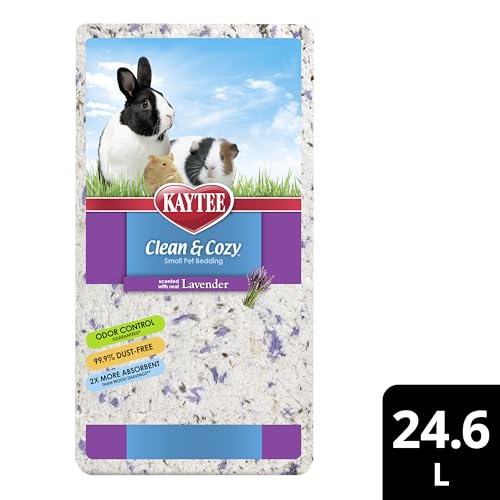 Kaytee Clean & Cozy Lavender Paper Bedding for Guinea Pigs, 24.6 Liters | Fresher habitats with rabbit bedding. Hamster bedding for small pets. 99% dust-free, absorbs 6x, lavender bedding - size: 24.6 Liters
