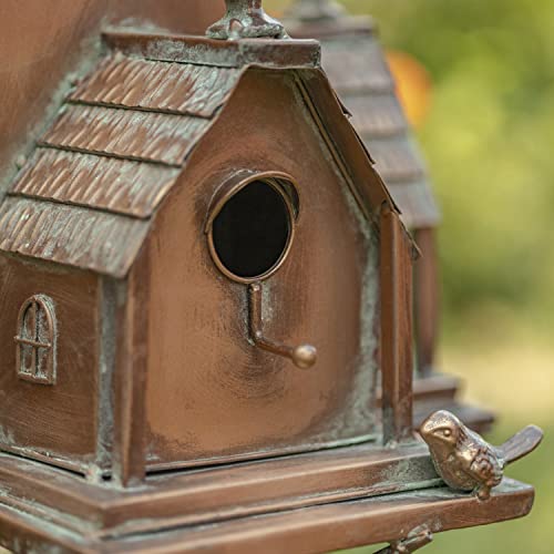 Zaer Ltd. Large Copper Colored Multi-Birdhouse Stakes, Room for 5 Bird Families in Each (XL Country Farm Home Colorado) - style: XL Country Farm Home Colorado