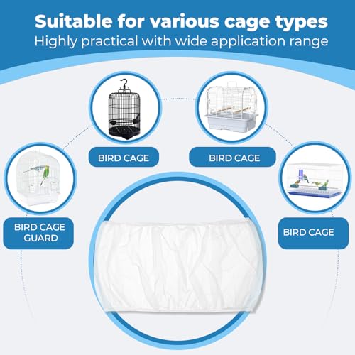 2 Pcs Bird Cage Seed Catcher, Adjustable Bird Cage Net Cover, Reusable Soft Nylon Cover for Parrot Enclosures (White) - color: White