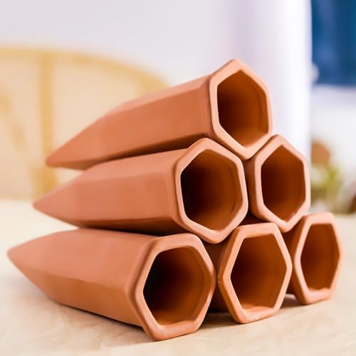 6 Pack Large Terracotta Plant Watering Spikes, Automatic Plant Waterer | Automatic Plant Waterer Outdoor&Indoor Use, Vacation Clay Watering Devices System, Slow Release Self Watering Planter Insert - color: Classic Triangles Set (Pack of 6)
