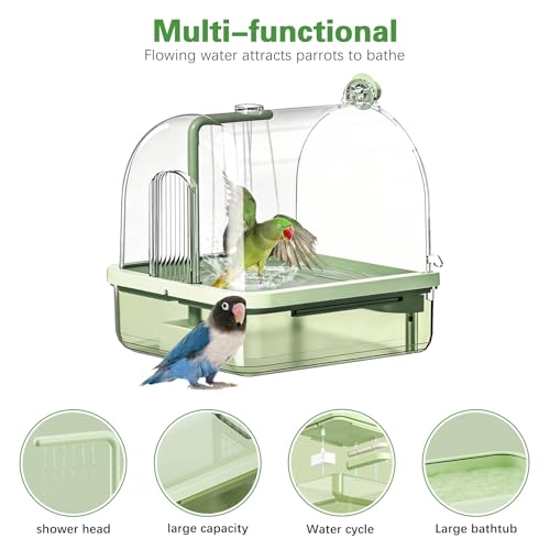 Parrot Bathtub Automatic Bath Shower,Automatic Bird Bath with Pump(hang) | Bird Shower Fountain Indoor Bathtub with Running Water,for Lovebirds, Budgies - color: Translucent