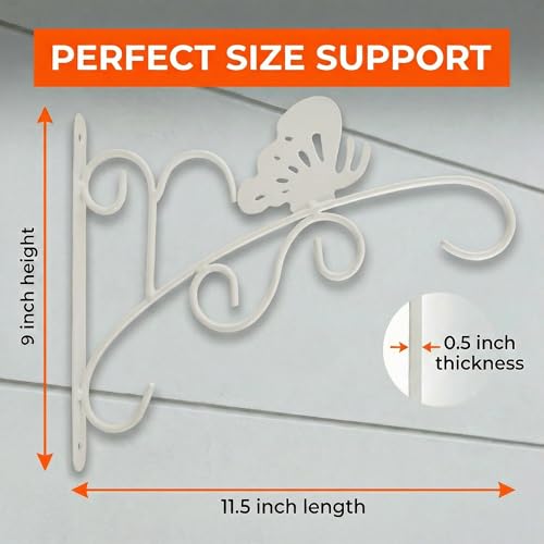 Butterfly Scroll Metal Wall Bracket for Hanging Accessories and Flowerpots Suitable for Indoor & Outdoor Use, White Set of 2 - color: White, size: Butterfly Scroll