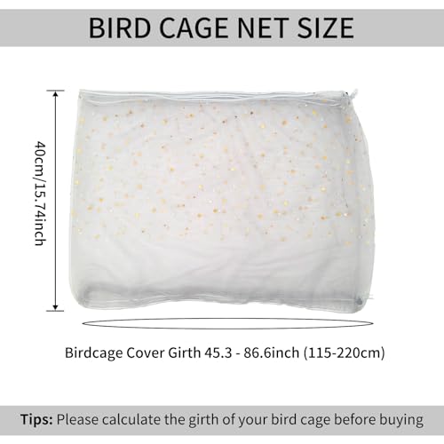 Bird Cage Seed Catcher, 45-90'' Adjustable Cover, Universal Nylon Mesh Net, Skirt Guard Accessories for Parrot Parakeet Macaw Round Square Cage (Gray) - color: Grey, size: Small