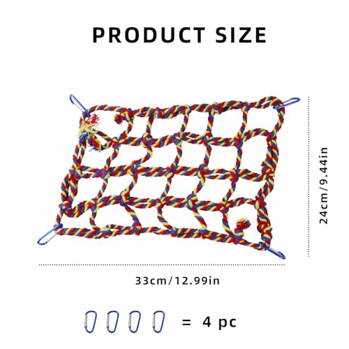 Parrot Climbing Net, Colorful Woven Pets Climbing Net with 4 Hooks, Small Animal Hanging Hammock Net Rat Cage Accessories for Parrot, Hamster (Red, M)