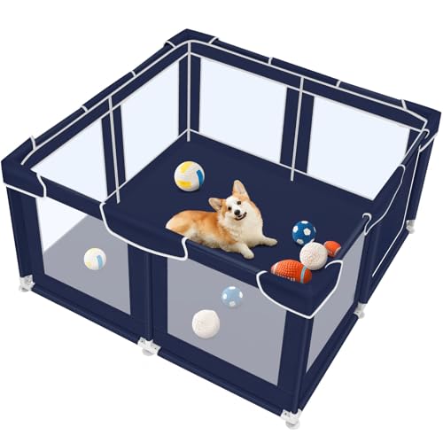 Dog Playpen 50 × 50 inch, Puppy Playpen with Bottom, 32 Inch Height Pet Playpen - color: Royal Blue, style: 50 Inch Dog Playpen without Top
