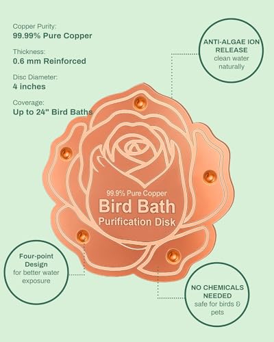 OICEME Bird Bath Purification Disk Pure Copper Outside Winter Solar Power Birdbath Wild Hummingbird Hanging Bowl Metal Warmer Deck Railing Humming Feeder Outside Water Pole Fountain Station Gift Rose - color: Copper Rose