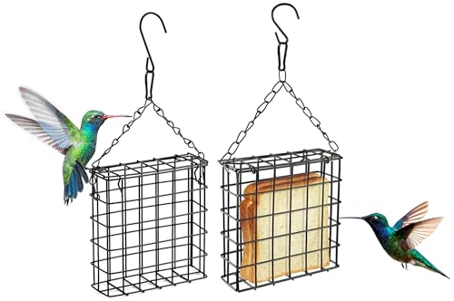 Suet Feeder for Outdoor Garden Yard Patio Hanging Metal Suet Cake Holder Squirrel Proof Weatherproof Bird Parrot Feeders Single Suet Cage for Wild Birds Woodpecker Hummingbird - style: Without Roof Top
