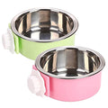 Dog Crate Bowl, Hanging Stainless Steel Removable Pet Crate Water & Food Bowls, Pet Cage Feeder Container Coop Cup for Cat Puppy Birds Rats Guinea Pigs Rabbit Hamster (2PCS) - color: (Round) Green/Pink