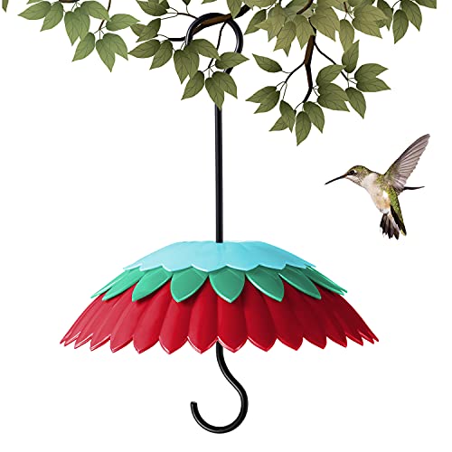 8" Hummingbird Feeder Dome Baffle with Ant Moat, Red Rain Cover | Weather Guard for outdoors, Small Shade Umbrella, 3 Metal adjustable Hooks, Anti Sun/Rain/Snow/Poop - color: Red