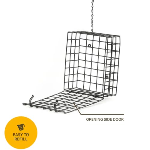 Birds Choice Suet Cage Feeder, Holds 1 Suet Cake | Hanging Bird Suet Feeder for Woodpeckers, Jays, Nuthatches | Vinyl Coated Grids | Sturdy for Garden, Backyard, Outdoor | 4.75" L x 1.625" W x 6" H | Holds 1 Suet Cake or Seed Block, Hanging Wire Cage Desi