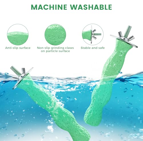 2pcs Bird Beak Grinding Stone, Anti-Slip Parakeet Nail Trimming Stick Resin, Bird Parrot Cage Perch Stand Platform Foot, Claws Trimmer Chewing Toys for Budgies, Parakeets, Cockatiels, Conures - color: Green