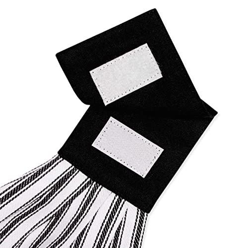 Black and White Ticking Stripe Hanging Kitchen Dish Hand Towel Cotton with Button Accent, Set of 2 - color: Black