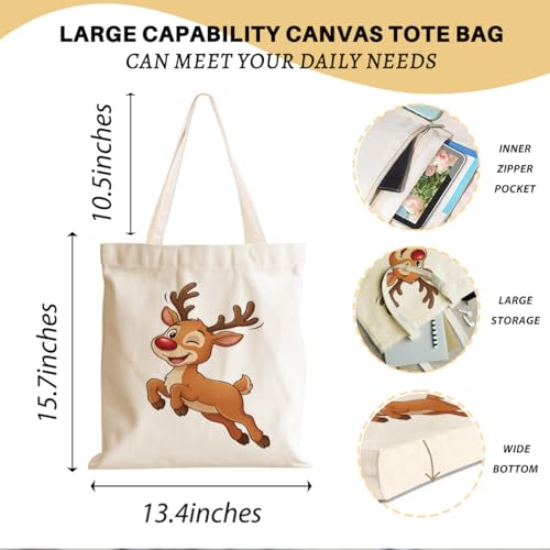 Cartoon Canvas Tote Bag, Gifts for Women Men Birthday Christmas Reusable Tote Shoulder Bag for Grocery Shopping 01 - color: Deer 470