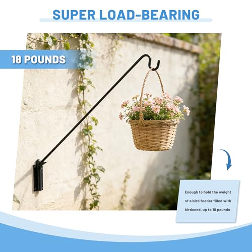 ERYTLLY 2 Packs Heavy Duty Deck Hook Wall Mounted, Extensible and Adjustable Deck Hook for Hanging Bird Feeder, Plants, Suet Baskets,Wind Chimes,Lanterns and More - size: Wall Pole - Adjustable Length - 2 Packs