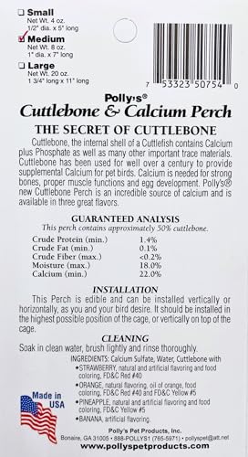 Polly's Edible Cuttlebone Calcium Bird Cage Perch for Budgies, Parakeets, Amazons, Blue & Golds, Macaws and Cockatoos.… (Pineapple, Medium) - color: Pineapple, size: Medium