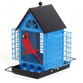 Blue House Metal Bird Feeder - 20" Hanging Wild Bird Feeder with Decorative Accents, Large Capacity Outdoor Birdfeeder for Cardinals and Songbirds, Perfect Garden Gift