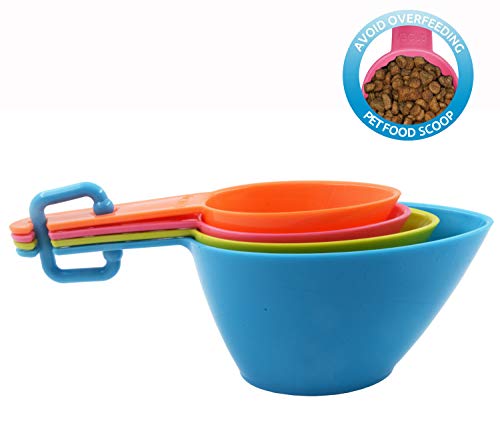 HINMAY Pet Food Scoops Plastic Measuring Cups Set for Dog Cat and Bird Food | Use for measuring pet food portions (dog, cat, bird, etc.) or even ingredients while cooking or baking