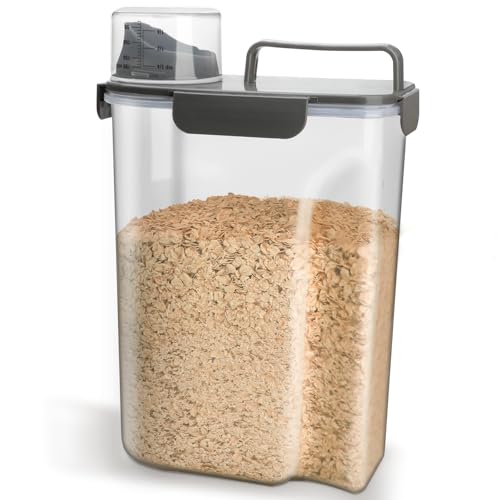 Rice Container, Airtight Rice Storage Container 10lb, Cereal Containers Storage, BPA Free Food Dispenser with Pouring Spout Handle for Flour Pasta Grain, Pet Dog Cat Bird Food Storage Container - color: 10lb grey