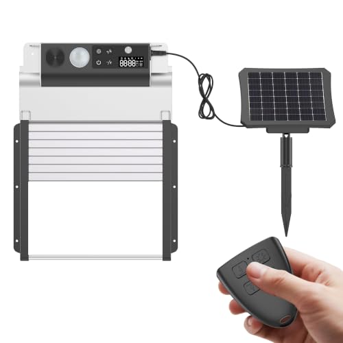 Automatic Chicken Coop Door, Solar Powered Roll-Up Chicken Door with Light Sensor, Timer & Manual Mode, 2500mAh Battery, Aluminum Frame, Anti-Pinch, Waterproof, Chicken Coop Size:9.3''x8.3''