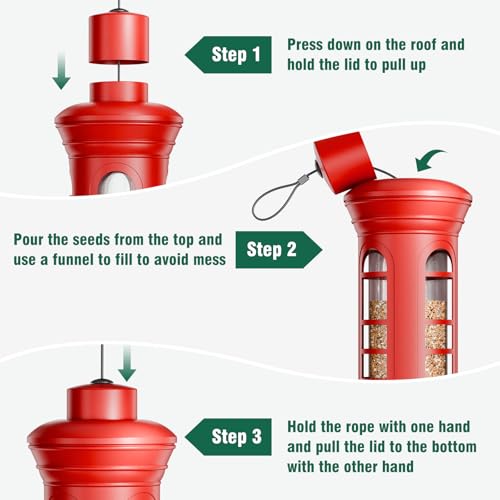 Squirrel Proof Metal Bird Feeder, Removable Base for Cleaning, Weight Activated Perches, 3 Lbs Capacity, Weatherproof & Rust Proof, Outdoor Hanging Bird Feeder for Cardinals, Finches - color: Red