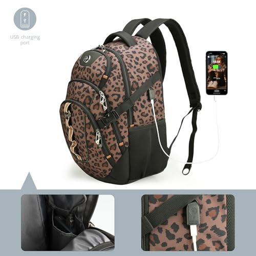 Swissdigital Laptop Backpack, Brown Leopard, SD803-103 | USB Charging Port, Travel Backpack, 31l Capacity, Backpack For Men and Women - color: Brown Leopard
