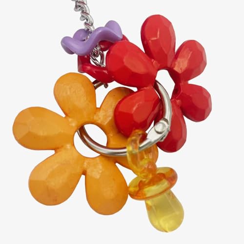 Pullable Bird Plastic Ball Toys with Acrylic Pacifiers and Flowers, Colorful Parrot Toys for Medium and Large Parrot Quaker Monk Parakeet Sun Conures (Pink) - color: Pink