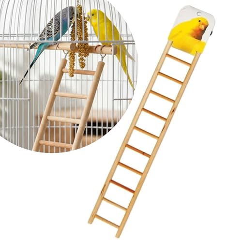 Wooden Bird Ladder 11 Step Climbing Toy 17 Inch Parrot Cage Accessory Interactive Exercise Perch Durable Natural Wood for Parrots Cockatiels Budgies Finches Conures Lovebirds Cage Decor