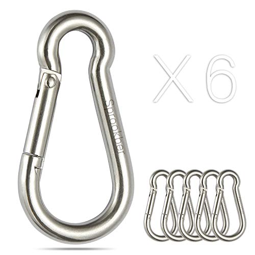 Stainless Steel Spring Snap Hook Carabiner - 304 Stainless Steel Caribeener Clips, Set of 6 - color: Silver, size: 4.7 Inch