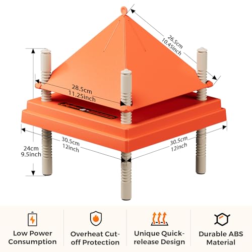 Large Chick Brooder Heating Plate 12" x 12" with Anti-Roosting Cone, Stepless Adjustable Height for Up to 25 Chicks, Energy Efficient Mother Hen Brooder for Poultry - color: ORG-12