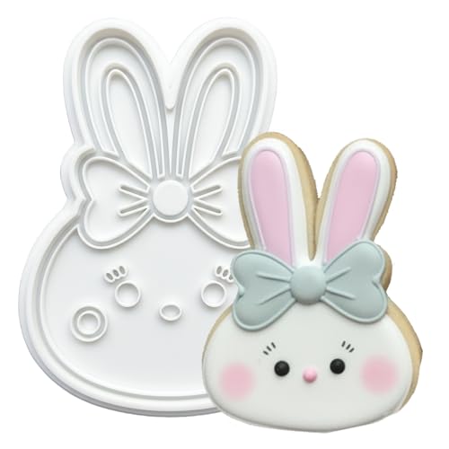 Easter Cookie Cutters Rabbit Face 3.5" with Plunger Stamps Handle Spring Holiday PLA Baking Molds Gifts Decorative Party Kitchen Cake Supplies - color: Cute Bunny Face