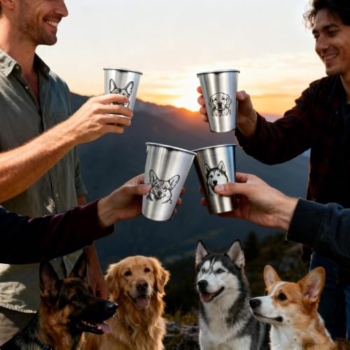 4 Pack 16oz Conical Stainless Steel Cups - Laser Engraved Animals, Stackable Durable Metal Cold Drink Cups for Parties & Outdoor Events (Dachshund) - color: Dachshund