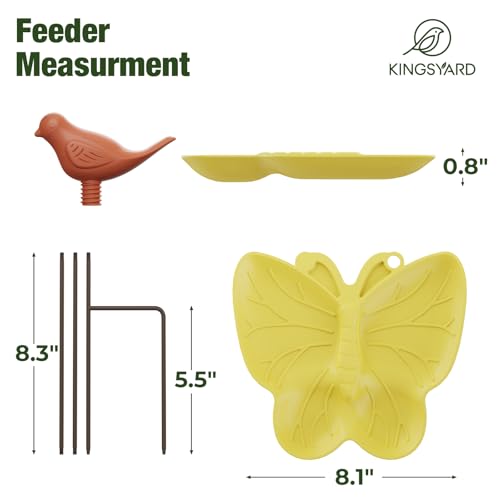 Kinsgyard 2 Pack Free Standing Tray Bird Feeders with Adjustable Pole, Wild Bird Bath for Outdoor Garden Yard Decor, Large Seed Capacity, Easy to Clean and Refill, Yellow & Green - color: Yellow & Green