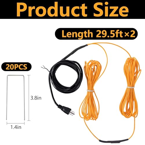 59 Ft Thermostatic Soil Heating Cable, Rubber Plant Soil Heater Cable | Heating Warming Cable with Thermostat and Ground Stake, Plant Soil Heater Cable for Winter Graden Greenhouse Seed Grow - color: 59 Ft
