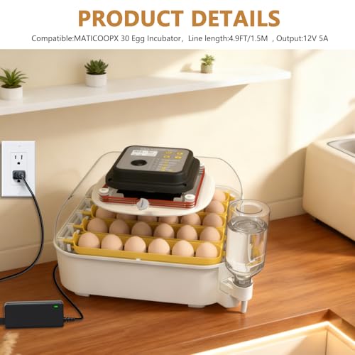 Replacement for MATICOOPX Egg Incubator Power Supply Compatible with MATICOOPX MEI-30 MEI-20 Egg Incubator Humidity Display Automatic Egg Turner 12V 5A Egg Incubator Power Supply