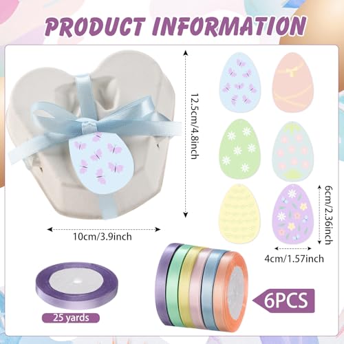 Fullhawl 24 Pcs Egg Cartons White Heart Shaped Egg Holder Natural Pulp Paper for Chicken Eggs with Macaron Color Label Ribbon for Easter Gift, Arts and Crafts Reusable (Cute) - style: Heart