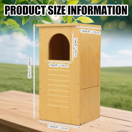 Cinnvoice Large Owl Houses for Outdoors 13" x 13" x 26", Treated Exterior Grade Plywood Owl Nesting Box with Arch Opening Large Bird House for Outside Backyard, Easy Assembly Required