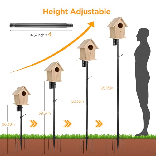 Bird House Pole Kit, Heavy-Duty Adjustable Pole for Outdoors with 5 Prongs Base,Metal Universal Support Pole for Bird Feeders,Solar Pannel,Black