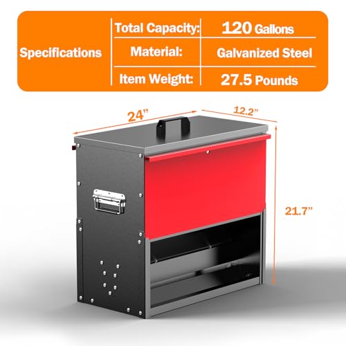 100lb Capacity Automatic Chicken Feeder | Metal Poultry Feeder, No Waste Waterproof Chicken Feeder, Suitable for Geese, Ducks, Turkeys, Quails - size: 100LB
