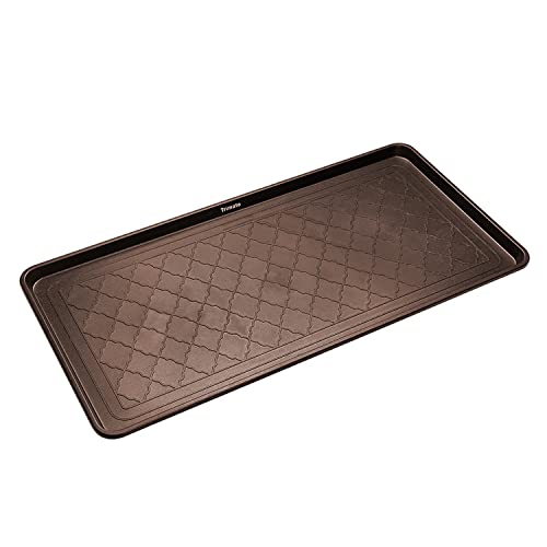 All Weather Boot Tray Extra Large 40"x20" - Brown Plastic Shoe Mat | Multi-purpose mudroom entryway tray with 1.25" raised edges - fits shoes, pet bowls & plants - 100% recycled polypropylene - style: Brown