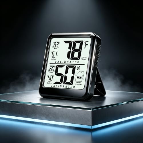 2 Pack Room Thermometer Indoor Hygrometer with Max/Min Record | W/ Battery, 24h Max/Min Record, Accurate Sensor, Fast Refresh, Easy to View, ℉/℃, Durable Kickstand, Compact, for Home Office - color: Black ( new version)