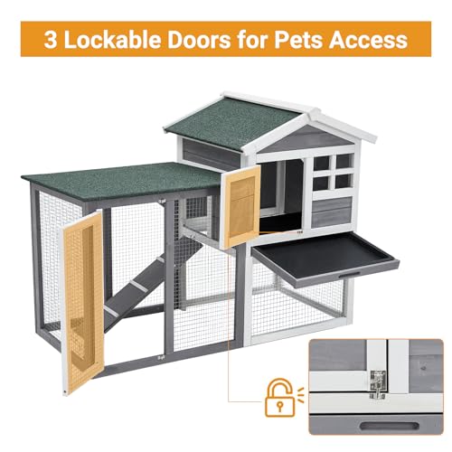 2-Story Wooden Rabbit Hutch & Chicken Coop, Indoor/Outdoor Bunny Cage with Waterproof Roof, Removable Cleaning Tray & Access Ramp for Chicken, Rabbit - size: 46.5 inch