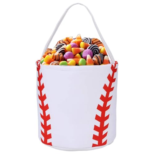 Baseball Basket for Kids Canvas Easter Egg Hunt Baskets Halloween Trick or Treat Candy Bucket for Halloween Easter - color: Basket-2